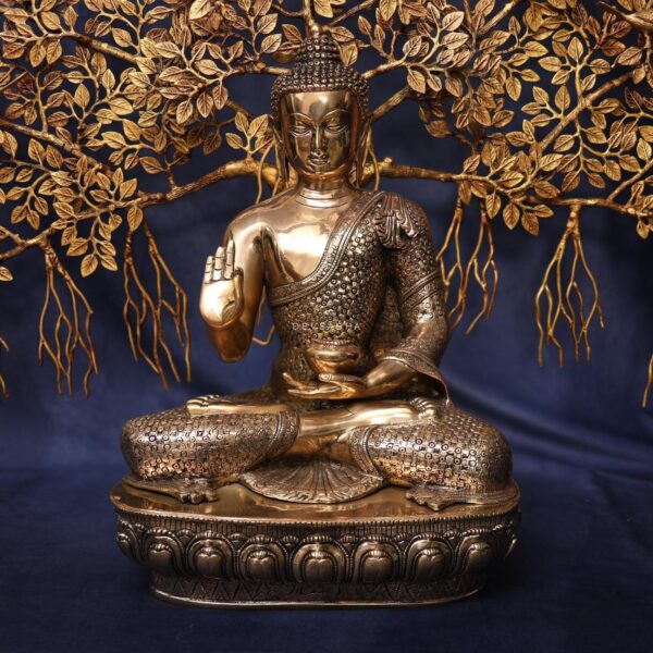 Brass Buddha with bodhi tree height 40 inches