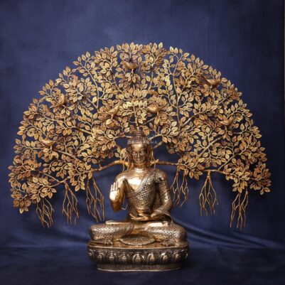 Brass Buddha with bodhi tree height 40 inches