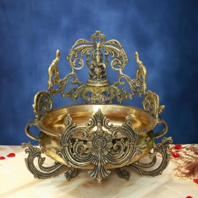 Antique Brass Urli with Ganesh 16 Inch Divine and Beautiful Decorative Statue
