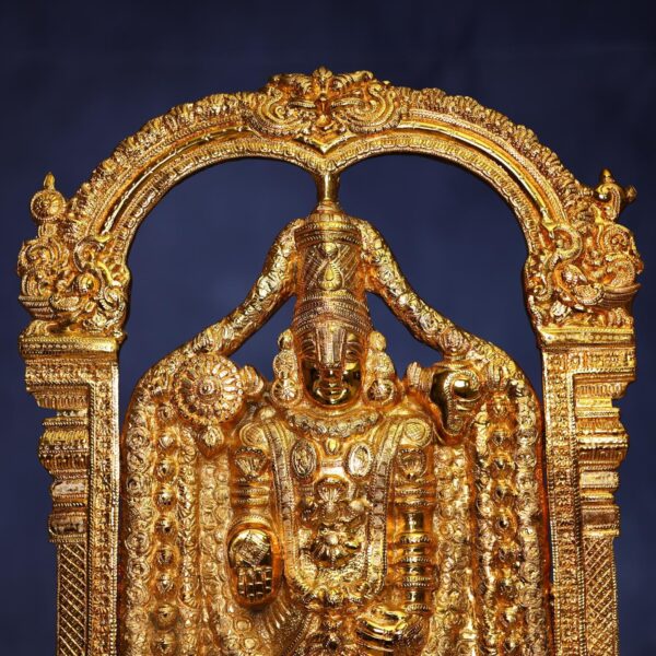 30 Inch Gold Plated Brass Balaji Idol with Wooden Base – side view