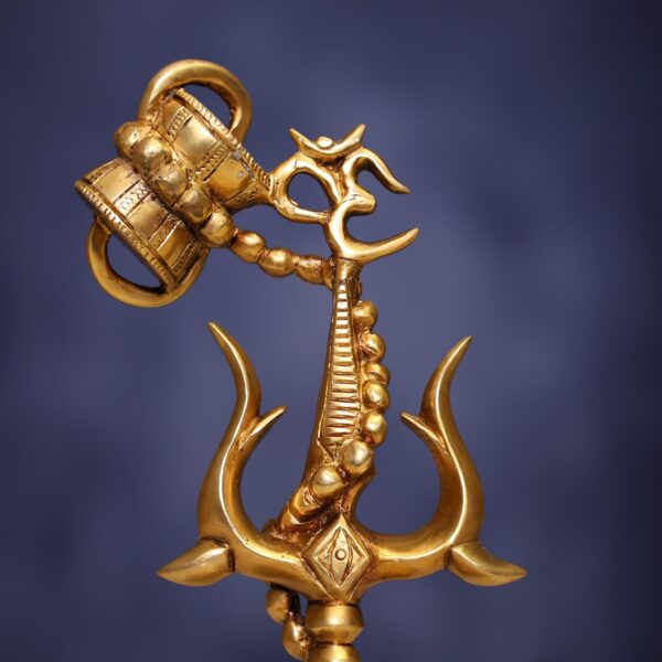 Brass Shiva Symbol Trishul with Damru 12 Inch Sacred and Decorative Statue