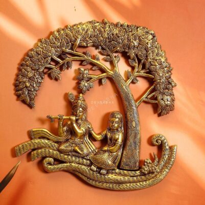 Brass Wall Hanging Radha Krishna Idol with Tree Height 14 Inch