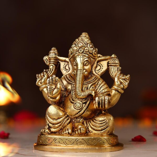 Brass Lord Ganesh Idol – 4.5 Inch