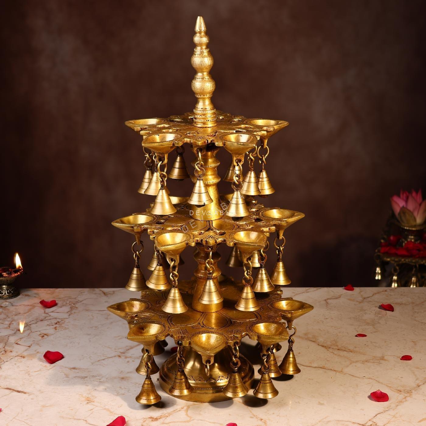 Brass Lamp Height 19 Inch Pure Handcrafted Traditional Pooja Deepam