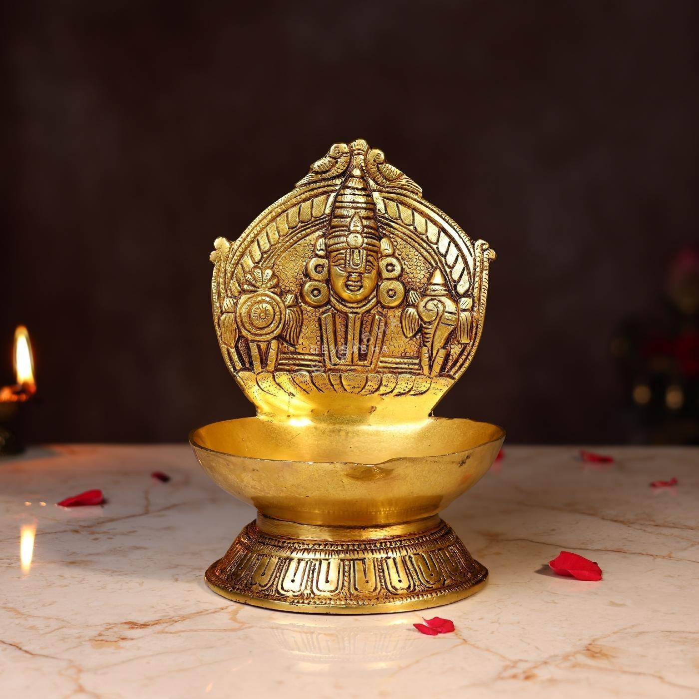 Brass Tirupati Balaji with Lamp Height 8.5 Inch