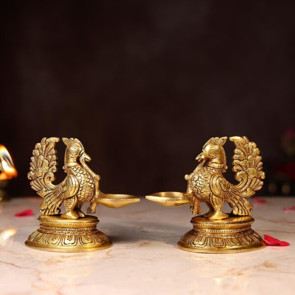 Brass Peacock Lamp Pair Height 4.5 Inch