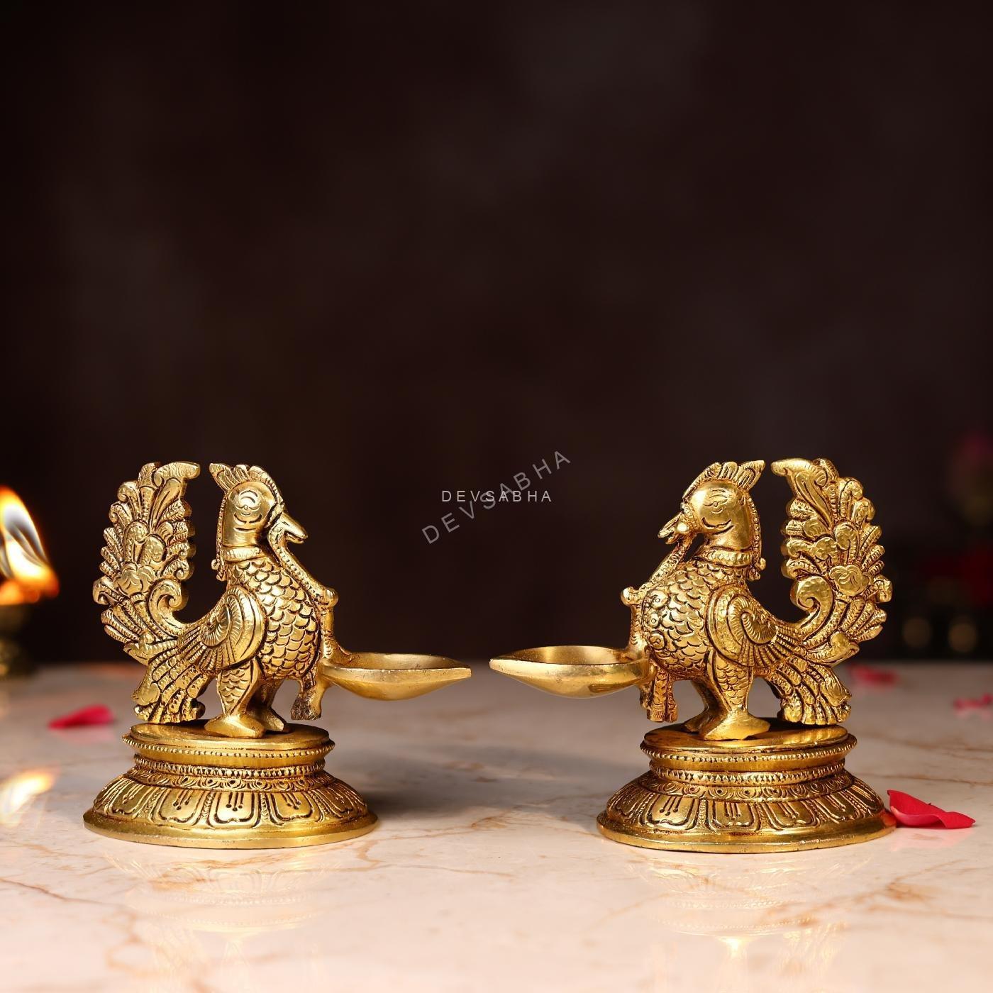 Brass Peacock Lamp Pair Height 4.5 Inch