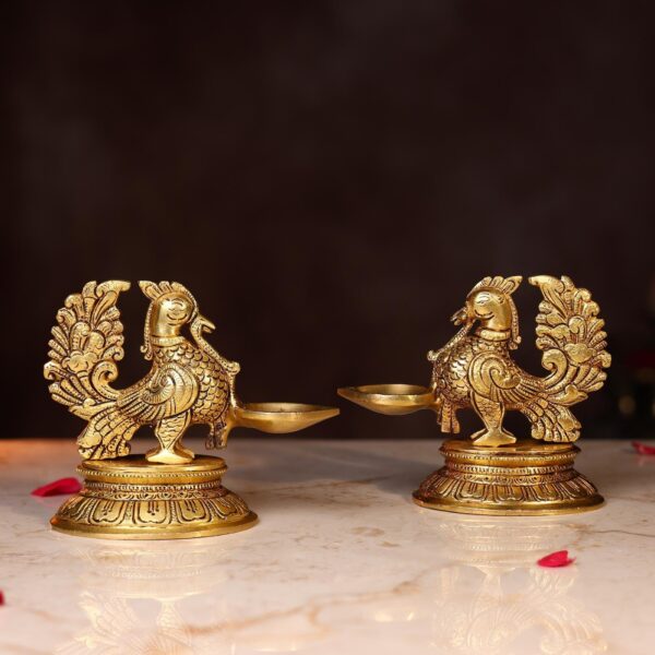 Brass Peacock Lamp Pair Height 4.5 Inch