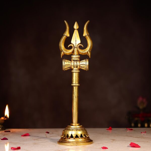 Brass Shiva Trishul with Damru Height 13 Inch