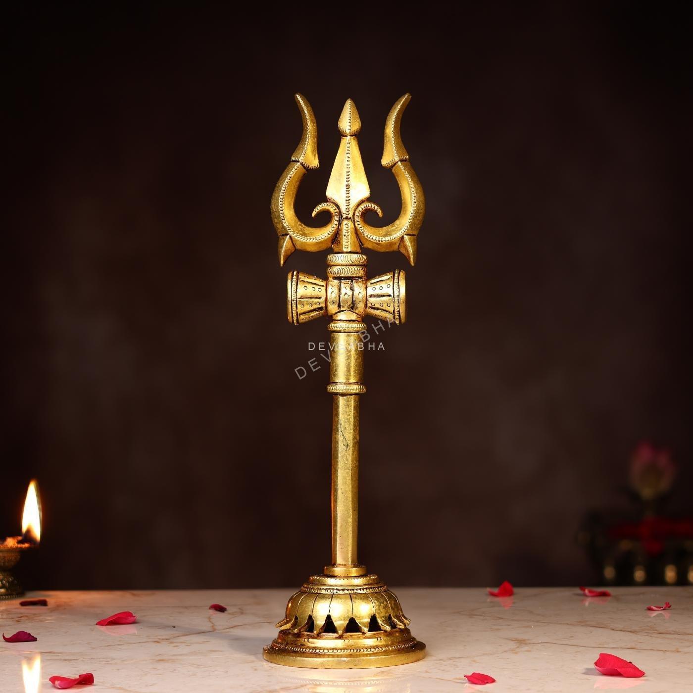 Brass Shiva Trishul with Damru Height 13 Inch