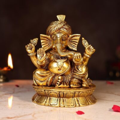 Brass Pagdi Ganesh Idol Height 7.8 Inch