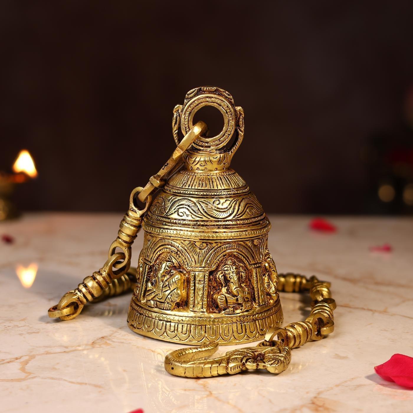 Brass Bell with Ganesh Carving – 29 Inch Pure Handcrafted Temple Ghanti