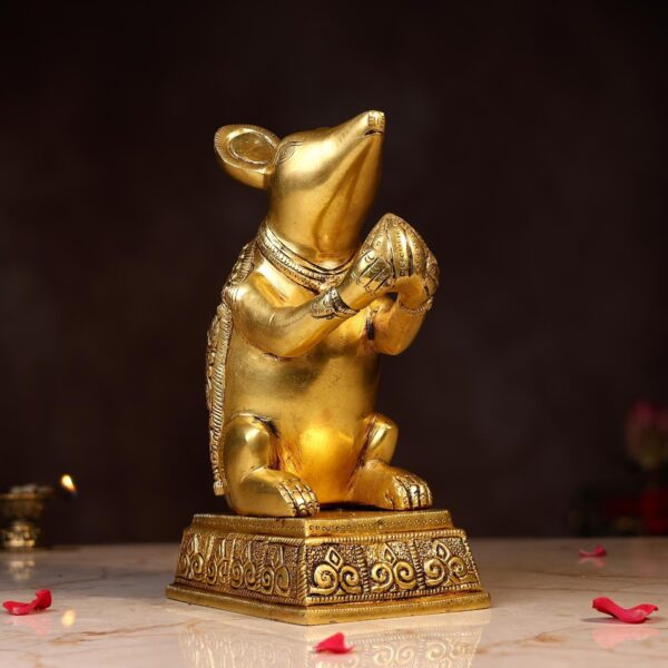 Brass Mushak with Ganesh Carved on Back Height 9.5 Inch