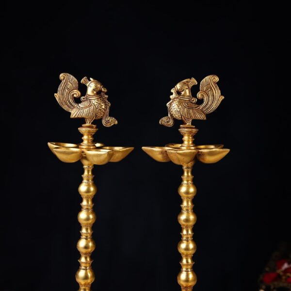 Brass Peacock Lamp Pair Height 17 Inch