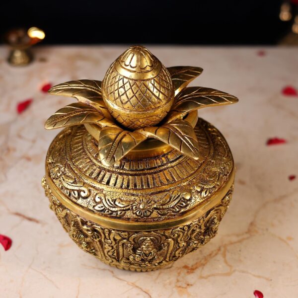 Brass Kalash with Ashta Laxmi Carving Height 10 Inch
