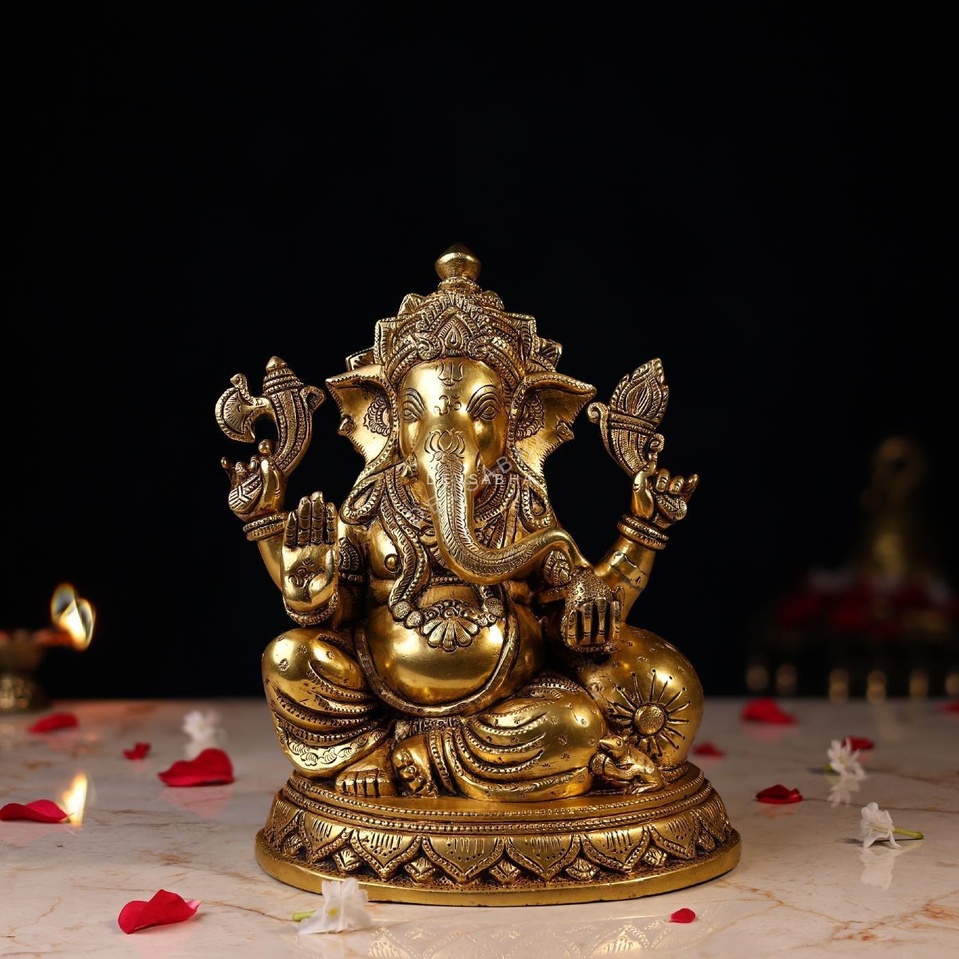 Elegant Brass Ganesh Idol Height 9.5 Inch