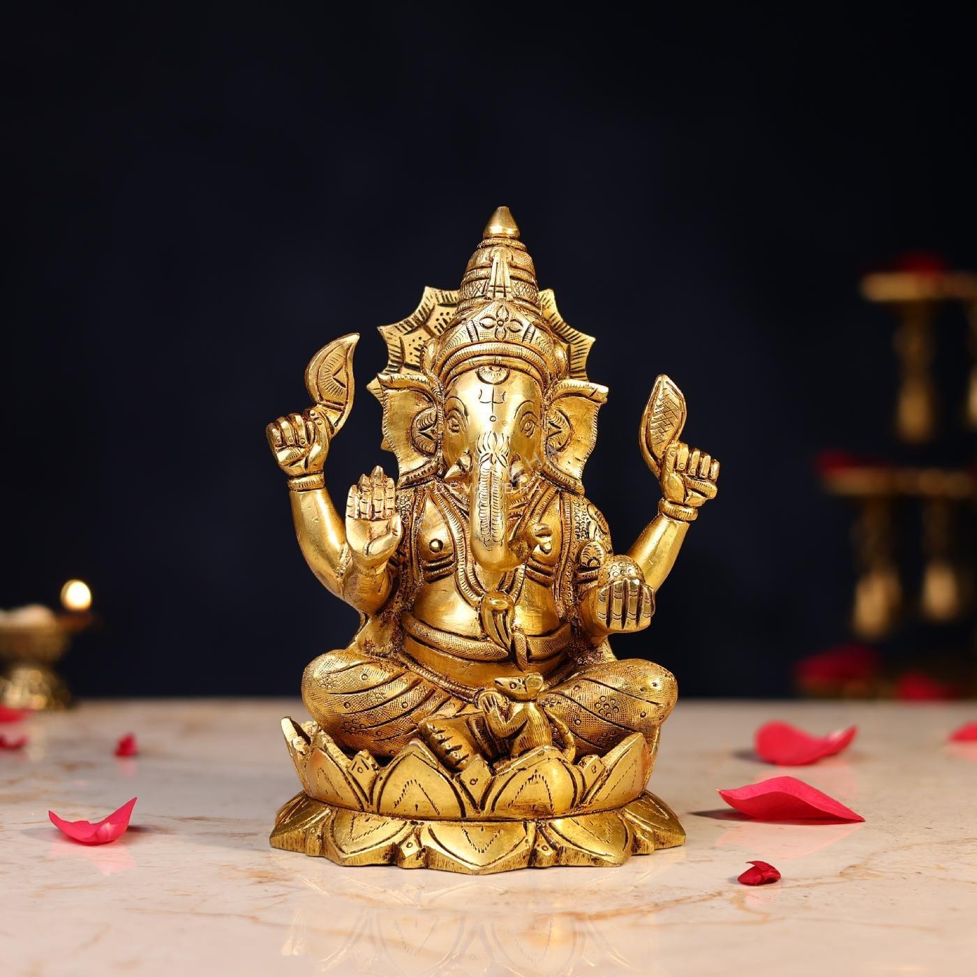 Brass Lord Ganesh Idol Height 8 Inch
