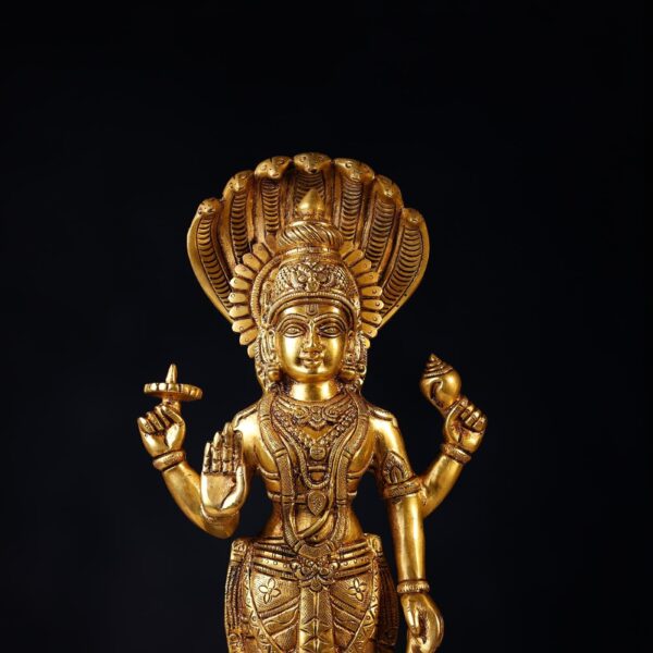 Brass Lord Vishnu Idol with Sheshnag   Height 18 Inch