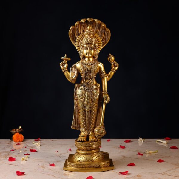Brass Lord Vishnu Idol with Sheshnag   Height 18 Inch