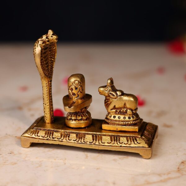 Brass Shiva Linga with Nandi Height 3.4 Inch Pure Handcrafted Pooja Idol