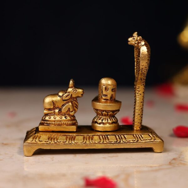 Brass Shiva Linga with Nandi Height 3.4 Inch Pure Handcrafted Pooja Idol