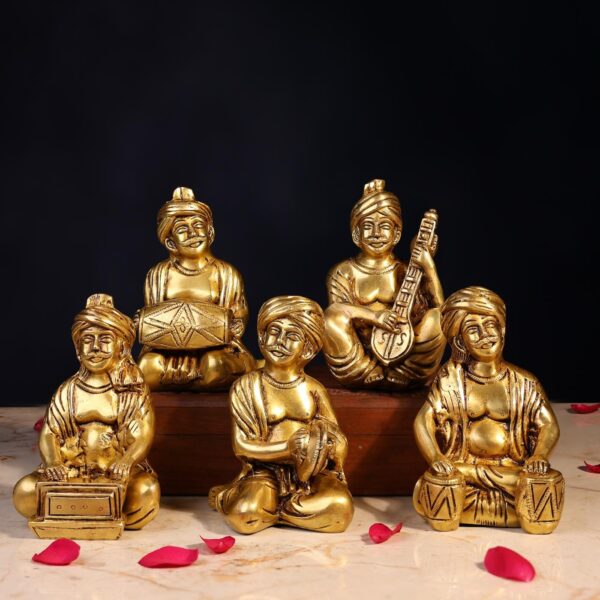 Brass Farmer Musician Set Idol Height 5 Inch