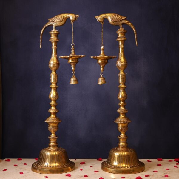 Large Size Brass Parrot Lamp Pair Height 38.5 Inch