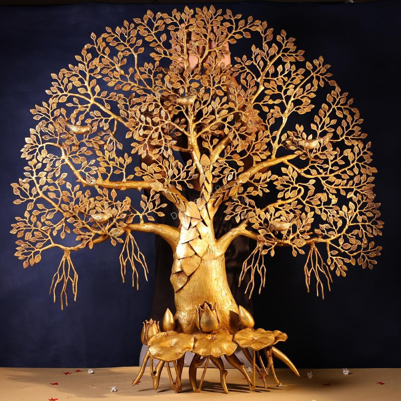 Large Brass Bodhi Tree of Life with Roots Wall Hanging – 50 Inch Decorative Art