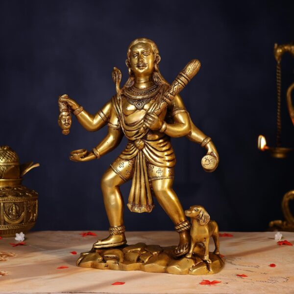 Brass Bhairav Baba Idol – 15 Inch Pure Handcrafted Murti for Pooja
