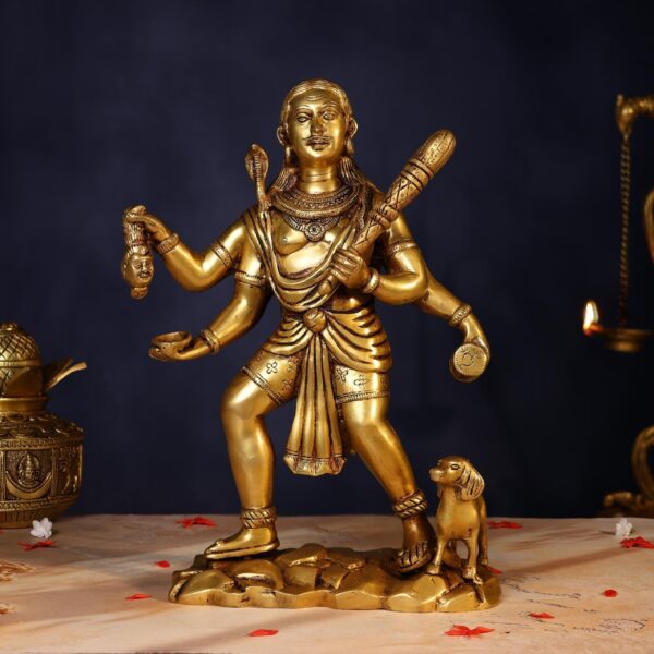 Brass Bhairav Baba Idol – 15 Inch Pure Handcrafted Murti for Pooja