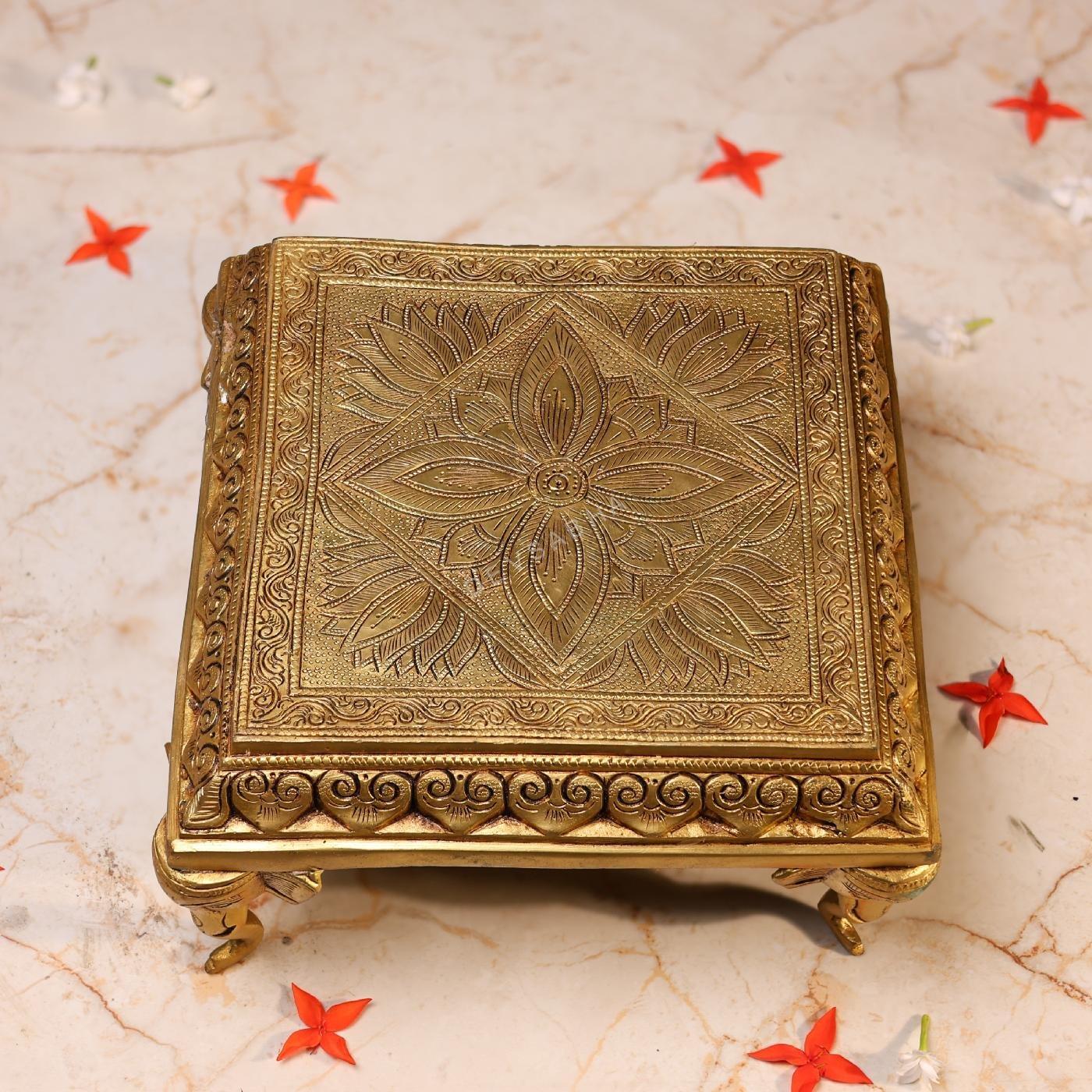 Brass Stool with Elephant Stand – 5 Inch Pure Handcrafted Pooja Chowki