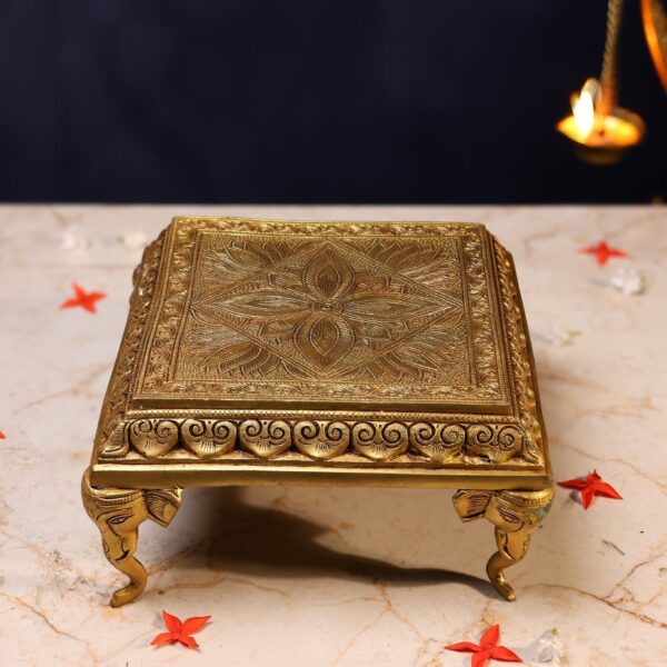 Brass Stool with Elephant Stand – 5 Inch Pure Handcrafted Pooja Chowki