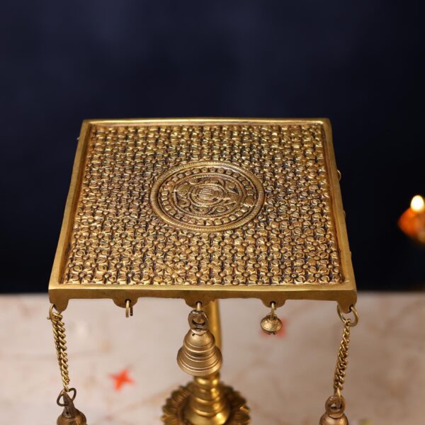 Large Brass Chowki with Bell – 15 Inch Pure Handcrafted Pooja Stool