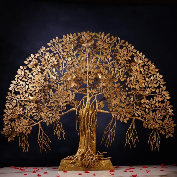 Large Brass Standing Tree of Life with Perched Birds – 40 Inches – Handcrafted Decorative Art Piece