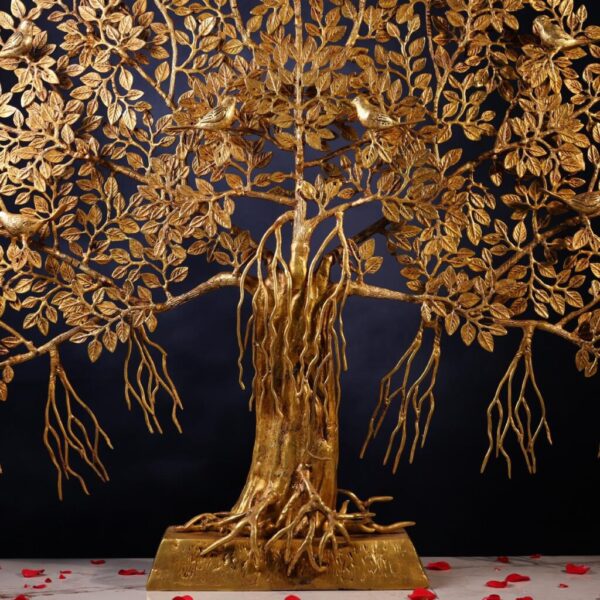 Large Brass Standing Tree of Life with Perched Birds – 40 Inches – Handcrafted Decorative Art Piece