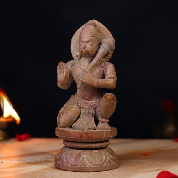 Pink Stone Hanuman Idol – 8 Inch Handcrafted Murti