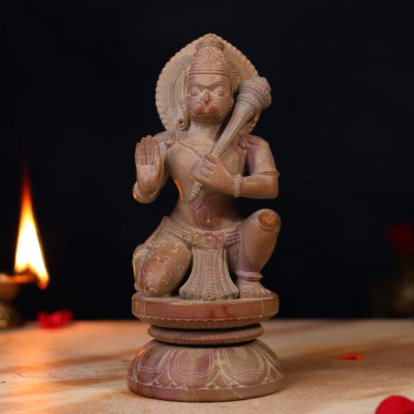 Pink Stone Hanuman Idol – 8 Inch Handcrafted Murti