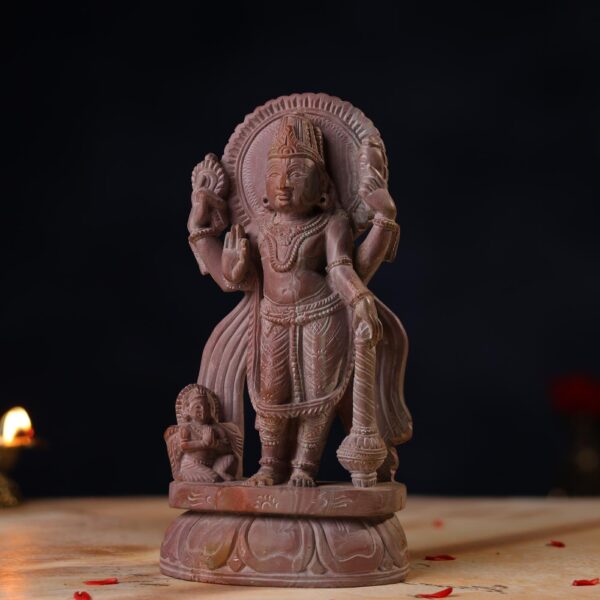 Pink Stone Standing Vishnu Idol – 8 Inch Handcrafted Murti