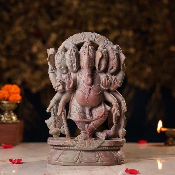 Pink Stone Panchmukhi Ganesh Idol – 10 Inch Handcrafted Murti