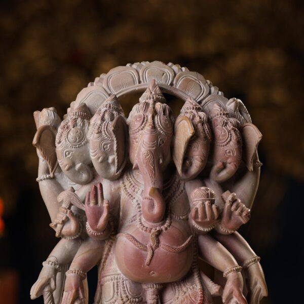 Pink Stone Panchmukhi Ganesh Idol – 10 Inch Handcrafted Murti
