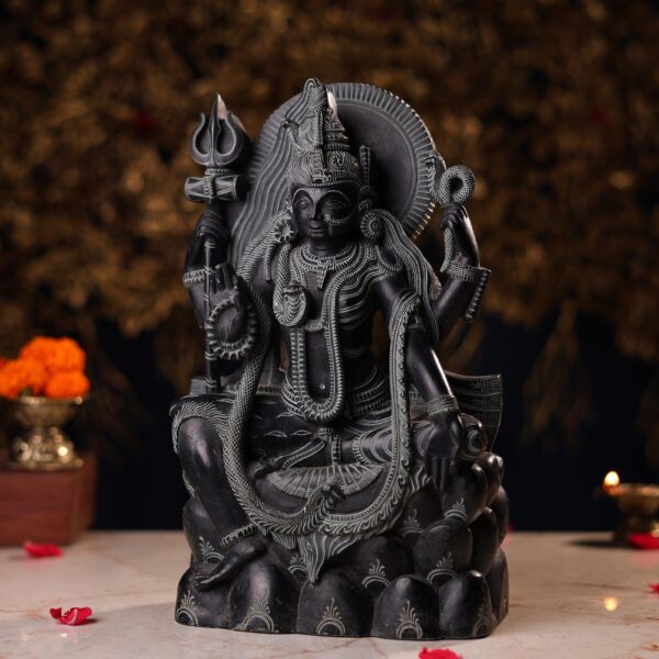 Black Stone Standing Ardhanarishvara Idol – 10.5 Inch Handcrafted Murti