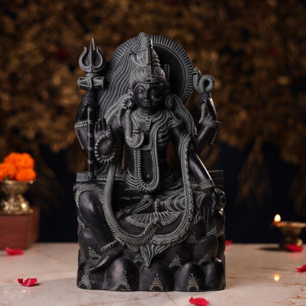 Black Stone Standing Ardhanarishvara Idol – 10.5 Inch Handcrafted Murti