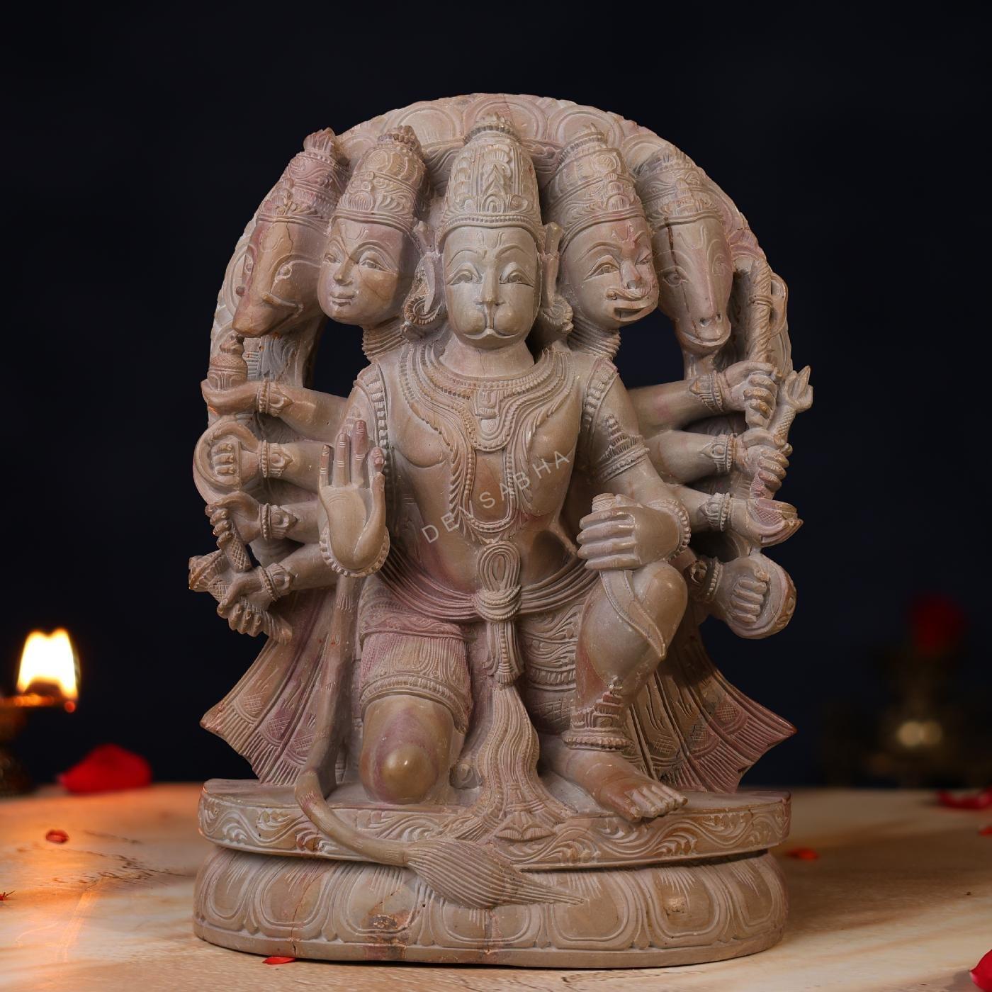 Pink Stone Panchmukhi Hanuman Idol – 10 Inch Handcrafted Murti