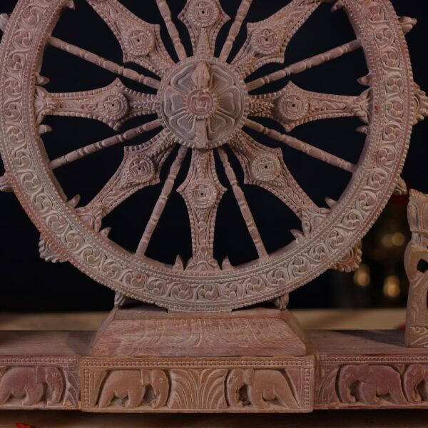 Pink Stone Konark Chakra – 15 Inch Handcrafted Sun Temple Wheel