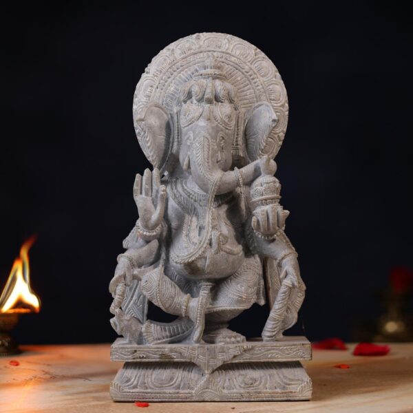 Green Stone Standing Ganesh Idol – 10 Inch Handcrafted Murti