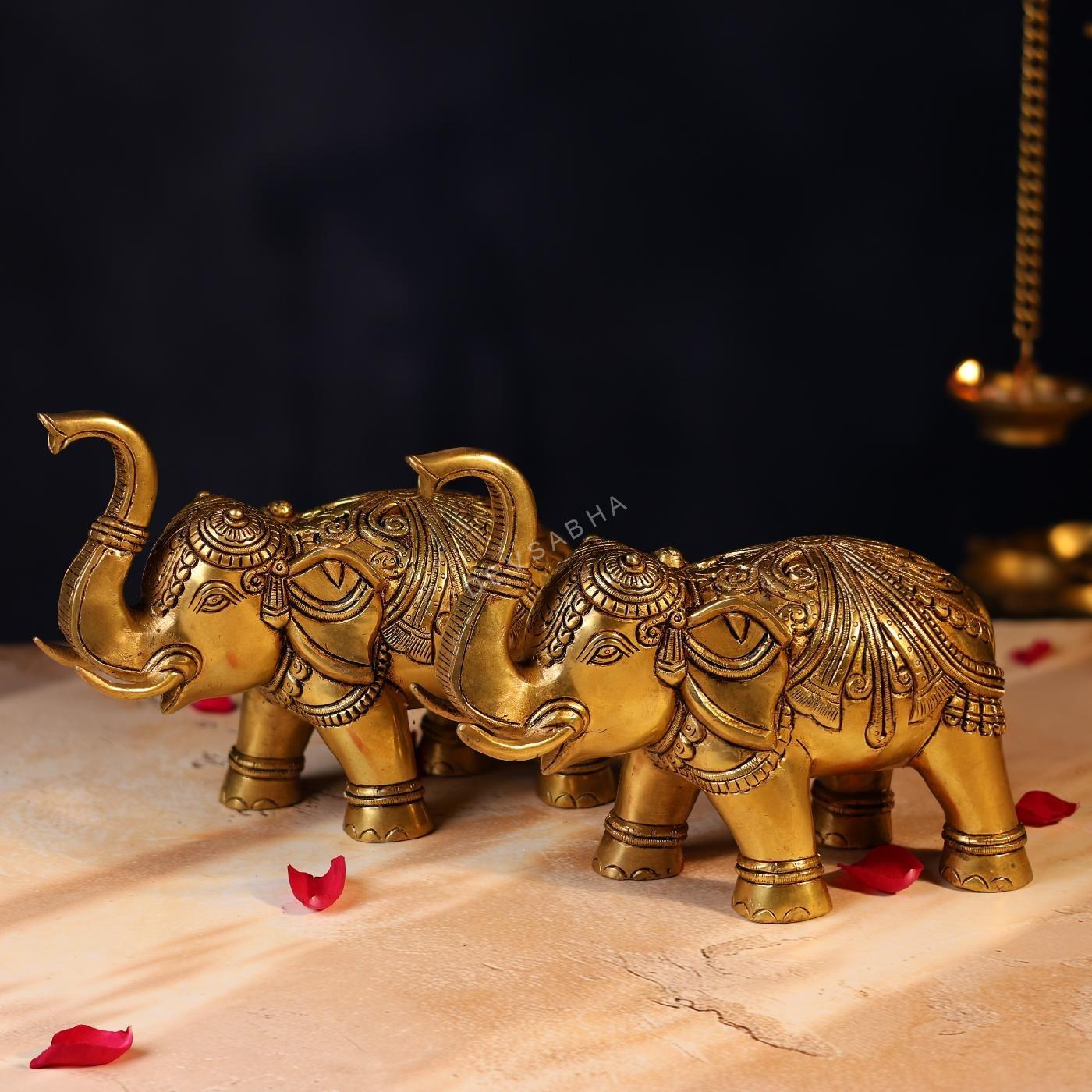 Brass Elephant Pair – 6.5 Inch Handcrafted Decorative Statues