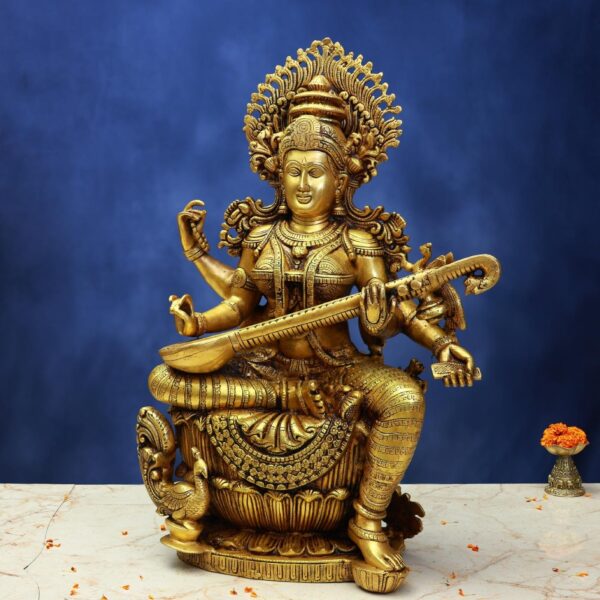 Large Brass Saraswati Idol – 24 Inches – Divine Maa Saraswati Statue