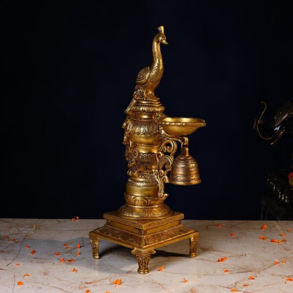 Brass Peacock Lamp Pair – 19 Inches – Elegant Handcrafted for Home & Temple Décor