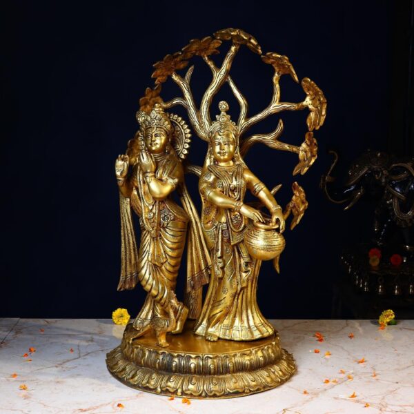 Brass Radha Krishna Idol Under Kadamb Tree – 21 Inches – Divine Handcrafted Murti for Home & Temple