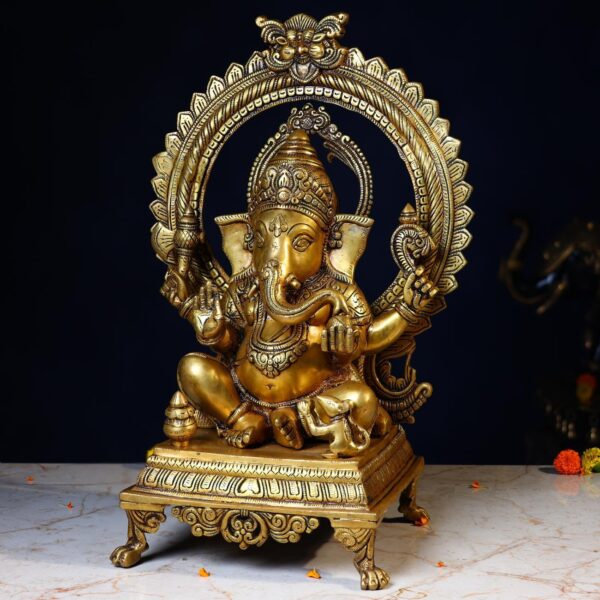 Brass Ganesh Idol – 19.5 Inches – Divine Lord Ganesha Murti – side view
